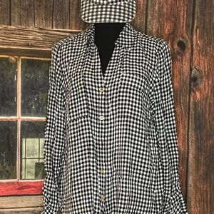 NWOT  Jones New York Signature Black and White Plaid Blouse with Matching Hat